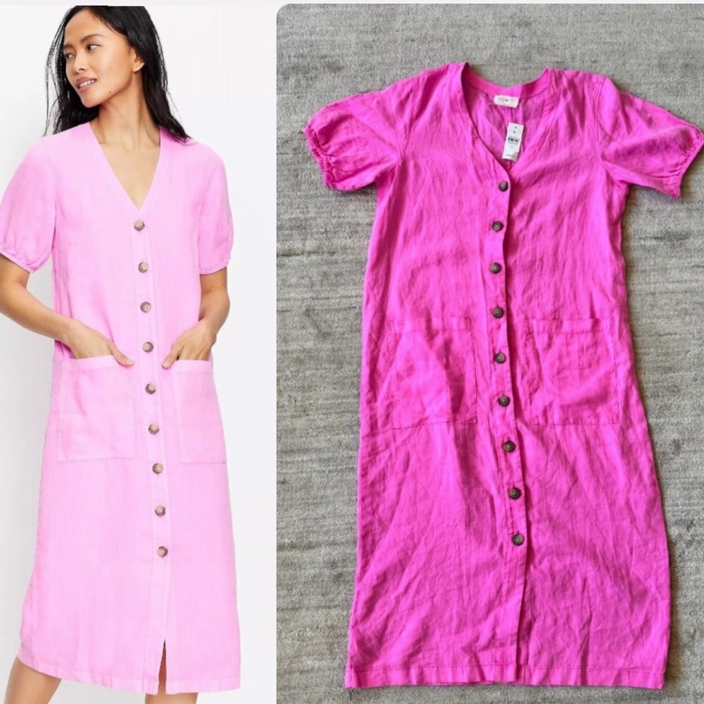 Lou & Grey Linen Pocket Midi Dress NWT